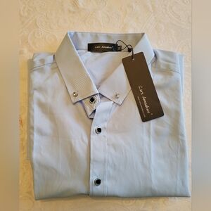 Lars Amadeus Light Blue Dress Shirt, XL, Bejeweled Buttons, NWT